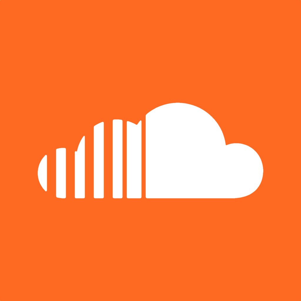 soundcloud icon - an orange background with a cloud that is fluffy on top. The left-hand side of the cloud has seven vertical stripes of various width cut out of it.